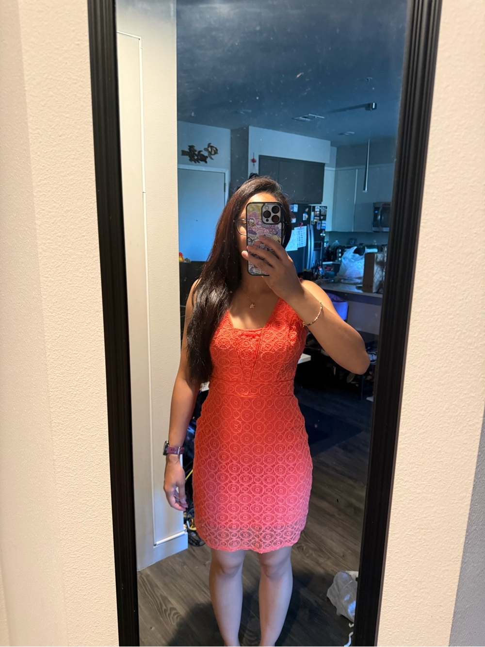 Hale Bob Coral Lace V-Neck Fit & Flare Dress